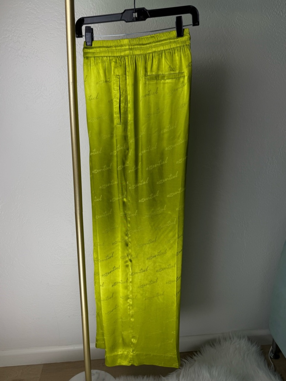 Essentiel Antwerp Ankara Satin Cargo Trousers Chartreuse Yellow‎ Green 40